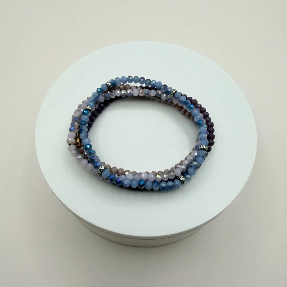 Vintage 90s Iridescent Beaded Bracelet Set Boho Women's‎ Classic Fashion Jewelry